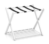 COSTWAY 1 x Luggage Rack, Metal Folding Suitcase Stand with Shoe Shelf, 2-Tier Portable Backpack Luggage Holder Storage Organizer Unit for Bedroom, Guest Room and Hotel, 68 x 45 x 57cm (White + Black)