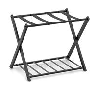 COSTWAY 1 x Luggage Rack, Metal Folding Suitcase Stand with Shoe Shelf, 2-Tier Portable Backpack Luggage Holder Storage Organizer Unit for Bedroom, Guest Room and Hotel, 68 x 45 x 57cm (Black)