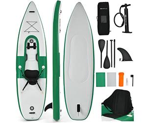 COSTWAY 10.8ft Inflatable Kayak, 1 Person Sit on Canoe with Adjustable Aluminum Oar, Hand Pump and Padded Seat, Paddle Kayaks Blow up Boat for River Lake Sea (Green)