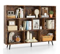Costway 10-Cube Bookcase 140 CM Mid Century Modern Storage Organizer in Brown COSTWAY Brown
