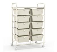 Costway 10 Drawers Storage Trolley Mobile Rolling Utility Cart Home Office Organizer in White COSTWAY White