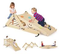 COSTWAY 10 in 1 Toddler Climbing Frame, Indoor Kids Climber Ladder with Reversible Ramp, Wooden Montessori Play Gym Set for Boys Girls (Natural)