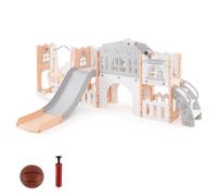 Costway 10 in 1 Toddler Swing & Slide Set Kids Slide & Climber Playset in Grey COSTWAY Grey