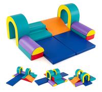 Costway 10-Piece Foam Climbing Blocks Soft PU Leather Play Gym-Green in Green COSTWAY Green