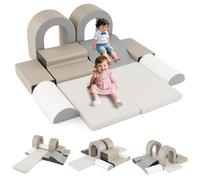 Costway 10-Piece Foam Climbing Blocks Soft PU Leather Play Gym in Grey COSTWAY Grey