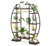 COSTWAY 10-Tier Plant Stand, 160CM Tall Curved Moon Ladder Display Rack with Grow Lights, Metal Flower Shelf Pot Holder for Indoor Outdoor Balcony Garden Yard