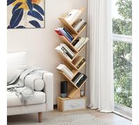 Costway 10-Tier Tree Bookshelf Floor Standing Corner Display Rack With Removable Fabric Drawer-Natural