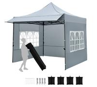 Costway 10 x 10 Pop Up Canopy Tent with Wheeled Bag & 4 Sandbags in Grey COSTWAY Grey