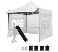 Costway 10 x 10 Pop Up Canopy Tent with Wheeled Bag & 4 Sandbags in White COSTWAY White