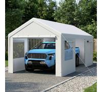 Costway 10 x 19 FT Car Canopy w/ Roll-Up Windows & Removable Doors Car Shelter in White COSTWAY White