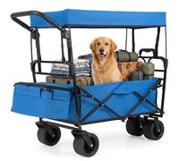 Costway 100 L Collapsible Wagon w/Canopy Folding Garden Cart w/Detachable Bag in Blue COSTWAY Blue