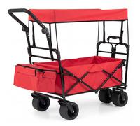 Costway 100 L Collapsible Wagon w/Canopy Folding Garden Cart w/Detachable Bag in Red COSTWAY Red
