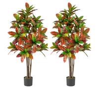 COSTWAY 100CM/150CM Artificial Croton Plant, Fake Croton Palm Tree with Colorful Variegated Leaves, Natural Wood Trunk and Nursery Pot, Realistic Greenery Potted Plant for Office Home (2, 150CM)