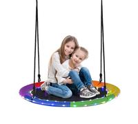 Costway 100cm Flying Saucer Tree Swing 8 Light Modes Hanging Round Swing 300kg Capacity in Black COSTWAY Black