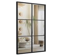 COSTWAY 100x70cm Decorative Wall Mirror, Large Rectangle Metal Frame Windowpane Mirror, Horizontal/Vertical Wall Mounted Hanging Accent Decor Mirrors for Living Room, Bedroom and Hallway, Black