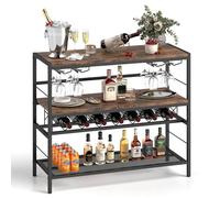 Costway 104 CM Wine Rack Freestanding Wine Bar Table w/4Glass Holders-Coffee in Brown COSTWAY Brown