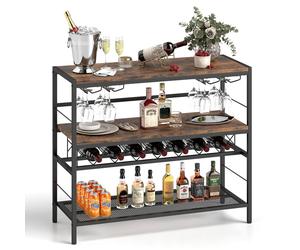 Costway 104 CM Wine Rack Freestanding Wine Bar Table w/4Glass Holders-Coffee in Brown COSTWAY Brown