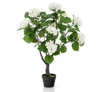 Costway 105Cm Artificial Hydrangea Tree Fake Floral Potted Plant With 11 White Flowers