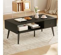 Costway 109 Cm Rectangular Coffee Table Wooden Console Table W/ Tunnel Design-Black