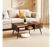 Costway 109 Cm Rectangular Coffee Table Wooden Console Table W/ Tunnel Design-Rustic Brown