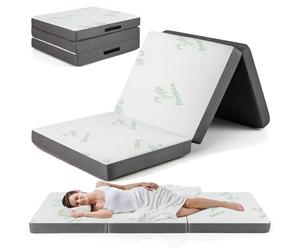 COSTWAY 10cm Thick Tri Folding Mattress, Single Foam Floor Mattress with Bamboo Fiber Cover and Mesh Border Fabric, Portable Foldable Mattress Guest Bed Mat for Camping, RV and Bedroom, 200x80cm