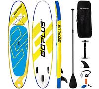 COSTWAY 10FT/11FT Inflatable Stand Up Paddle Board, 6" Thick SUP Boards with Adjustable Aluminium Paddle, Hand Pump, Removable Fin, Leash and Backpack for All Skill Levels (335x76x15CM, Yellow+Blue)