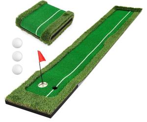COSTWAY 10FT Premium Putting Green, Professional Golf Practice Mat with Artificial Grass Turf, 3 Golf Balls and 2 Holes, Indoor Outdoor Golf Training Mat
