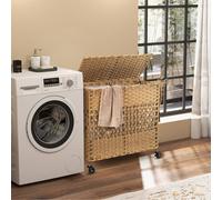Costway 110L 2-Section Laundry Hamper w/ Lid Clothes Hamper Laundry Basket in Khaki COSTWAY Khaki