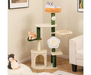 Costway 114Cm Tall Cat Tree Cute Flower Pet Activity Center Furniture-Green