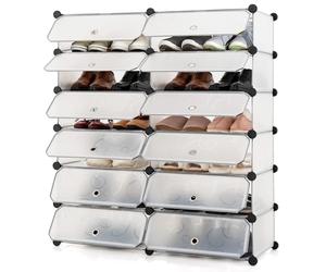 COSTWAY 12/13-Cube Shoe Storage Organizer, Portable Modular Interlocking Plastic DIY Shoes Rack, 6-Tier Stackable Closet Cabinet Shelving Unit for Clothes, Slippers and Toys (White, 12 Cubes)