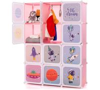 Costway 12 Cubes Portable Children Wardrobe Kid Closet-Pink in Pink COSTWAY Pink