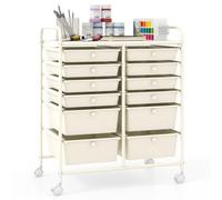 COSTWAY 12 Drawers Rolling Storage Cart, Home Office Stationary Utility Trolley with 4 Wheels, Multipurpose Mobile Organiser Shelving Unit for Makeup Beauty Salon (Cream White)