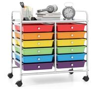 COSTWAY 12 Drawers Storage Cart, Multipurpose Utility Rolling Trolley with Lockable Wheels, Mobile Organiser Shelving Unit for Home Office Makeup Beauty Salon (Multicolour)