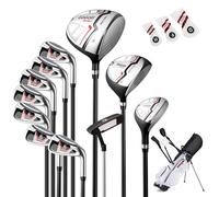 COSTWAY 12 Pieces Complete Golf Clubs Set for Men Women, Golf Club Package Set with 460CC #1 Driver, #3 Fairway and #5 Hybrid, #5#6#7#8#9#P #S Irons & Putter, Rain Hood, Right Hand (Red)