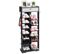 COSTWAY 12-Tier Shoe Rack with Drawer and Side Hooks, Freestanding Double Rows Shoes Storage Shelf Stand, Home Hallway Entryway Closet Corner Display Organiser Unit (Black)