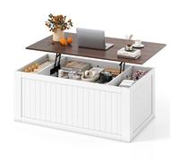 Costway 120 cm Farmhouse Center Table Lift Top Coffee Table with Doors White COSTWAY White