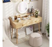 Costway 120 Cm Home Office Computer Desk Wooden Vanity Table W/ Hutch-Natural