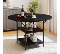 Costway 120 Cm Round Dining Table For 4-6 Kitchen Table With 2-Tier Storage Shelf-Black