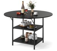 Costway 120 CM Round Dining Table Modern Kitchen Table w/ 2 Storage Shelf in Black COSTWAY Black