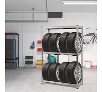 Costway 120 x 40 x 180CM 3-Tier Industrial Tire Rack Storage Tyre Rack Adjustable Shelve in Silver | Size: 120 x 40 x 180 cm COSTWAY Silver 120 x 40 x 180 cm