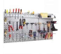 COSTWAY 120 x 60cm Pegboard Organizer Kit, Wall Mounted Tool Rack with 3 Pegboards & 28 PCS Hanging Accessories, Garage Tool Storage Pegboard for DIY Workshop (Silver)