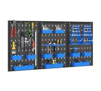 COSTWAY 120 x 60cm Pegboard Organizer Kit, Wall Mounted Tool Rack with 3 Pegboards & Hanging Accessories, Garage Tool Storage Peg Board for DIY Workshop Craft Room (Black + Blue, 26 PCS Accessories)