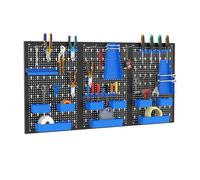 COSTWAY 120 x 60cm Pegboard Organizer Kit, Wall Mounted Tool Rack with 3 Pegboards & Hanging Accessories, Garage Tool Storage Peg Board for DIY Workshop Craft Room (Black + Blue, 34 PCS Accessories)