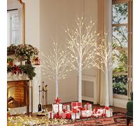 Costway 120Cm+150Cm+180Cm Lighted Birch Tree Set Birch Christmas Tree
