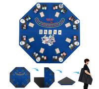 Costway 120cm 8-Player Foldable Poker Table Top w/Carrying Bag&Cup Holders-Blue in Blue COSTWAY Blue