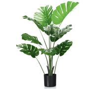 Costway 120Cm Artificial Monstera Deliciosa Tree Faux Tree W/ 10 Leaves & Cement Pot