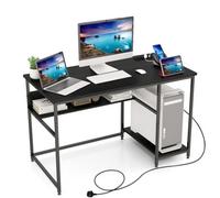 Costway 120Cm Computer Desk W/ Power Outlet & Shelf Home Office Studying Table