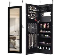 Costway 120cm Full Length Lockable Mirror Jewelry Cabinet with 15 LEDs-Black