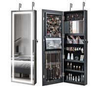 Costway 120cm Full Length Mirror Jewelry Cabinet Door Hanging/Wall Mounted Mirror with 3 Color Lights in Black COSTWAY Black