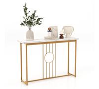 Costway 120cm Narrow Console Table Faux Marble Sofa Side End Table W/ Metal Frame in Gold COSTWAY Gold